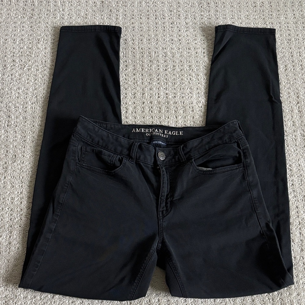 American Eagle Outfitters Women's Black Tomgirl Super Stretch Jeans Size 8X-Long